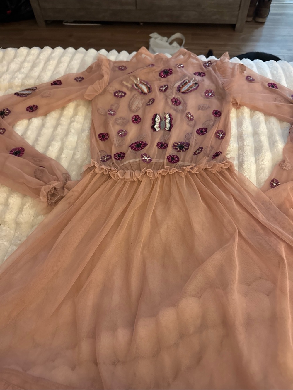 Frock & Frill Blush Pink Embellished Tulle Maxi Dress Floral Butterfly Beaded xs